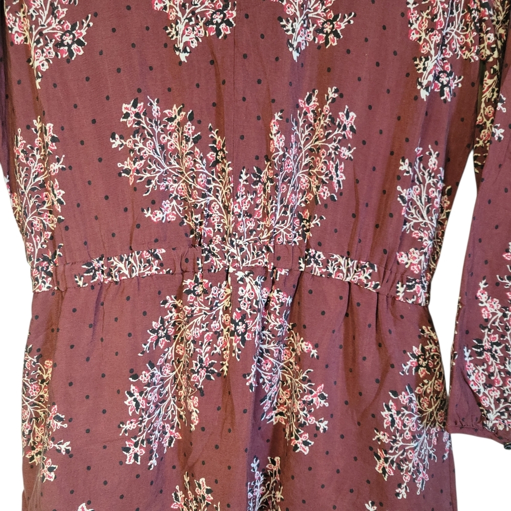 Madewell Silk Lassi Flower Popover Mini Dress Burgundy Boho Floral Size 2 - Picture 8 of 11